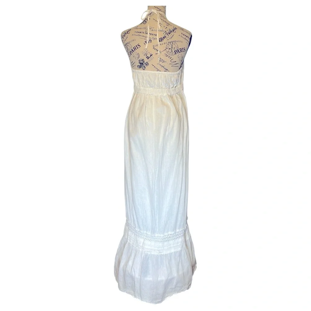 Old Navy Cotton/Linen Blend White Maxi Halter Dress, XL - Picture 3 of 6